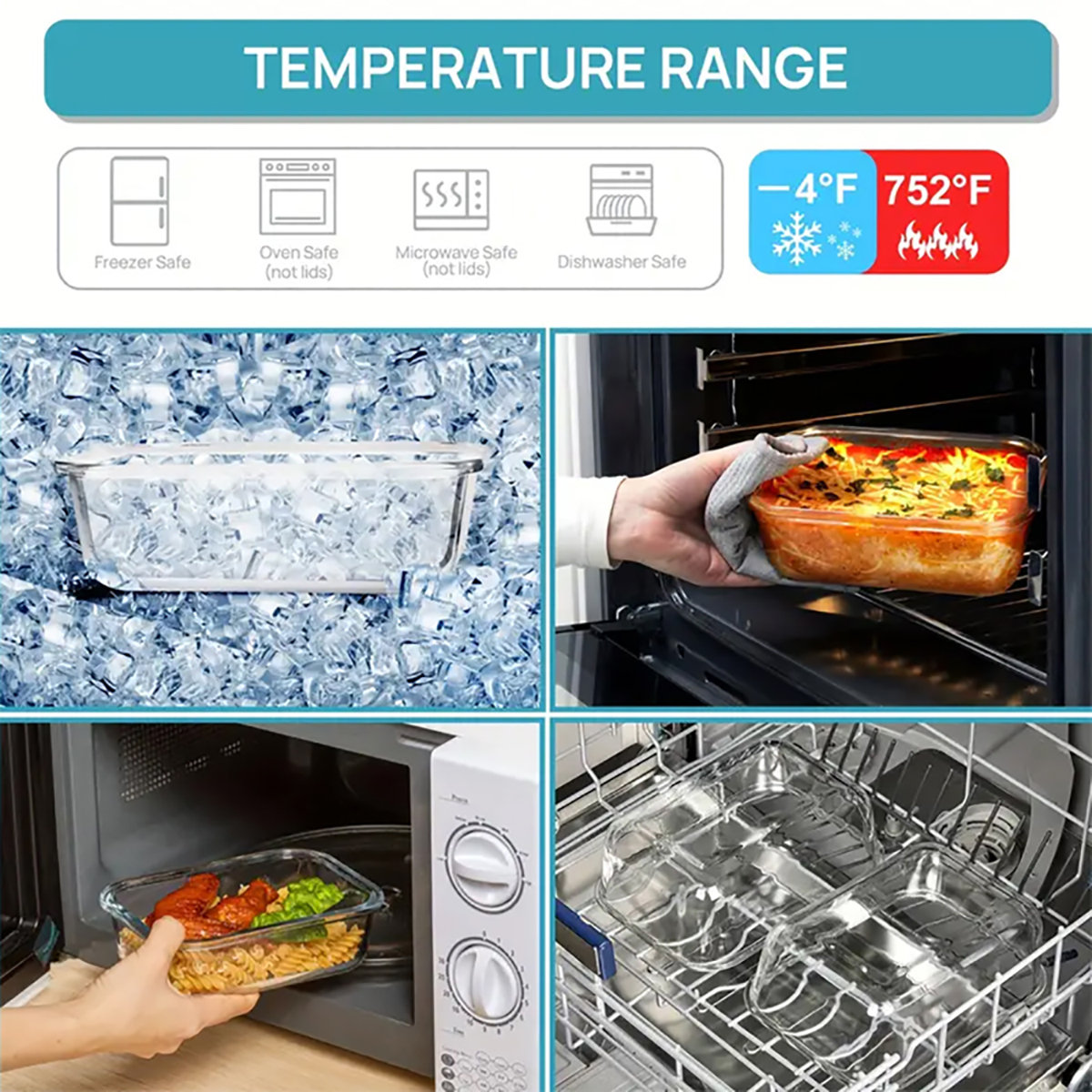 2Pack 1860Ml/ 63Oz Large Glass Storage Containers With Lids, Meal Prep Food Container Set With Snap Airtight Lid For Baking, Microwave, Oven, Leak Proof, For Freezer, Dishwasher